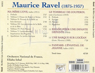 RAVEL: MA MŠRE L'OYE; LE TOMBEAU DE COUPERIN; PAVANE POUR UNE INFANTE D FANTE NE