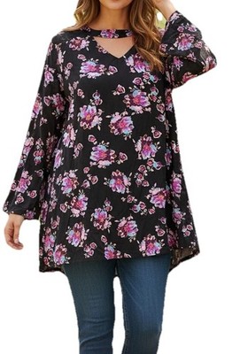 Lane Bryant Dark Floral Blouse Womens Plus 28 Fairygoth Key Hole Flutter Sleeve