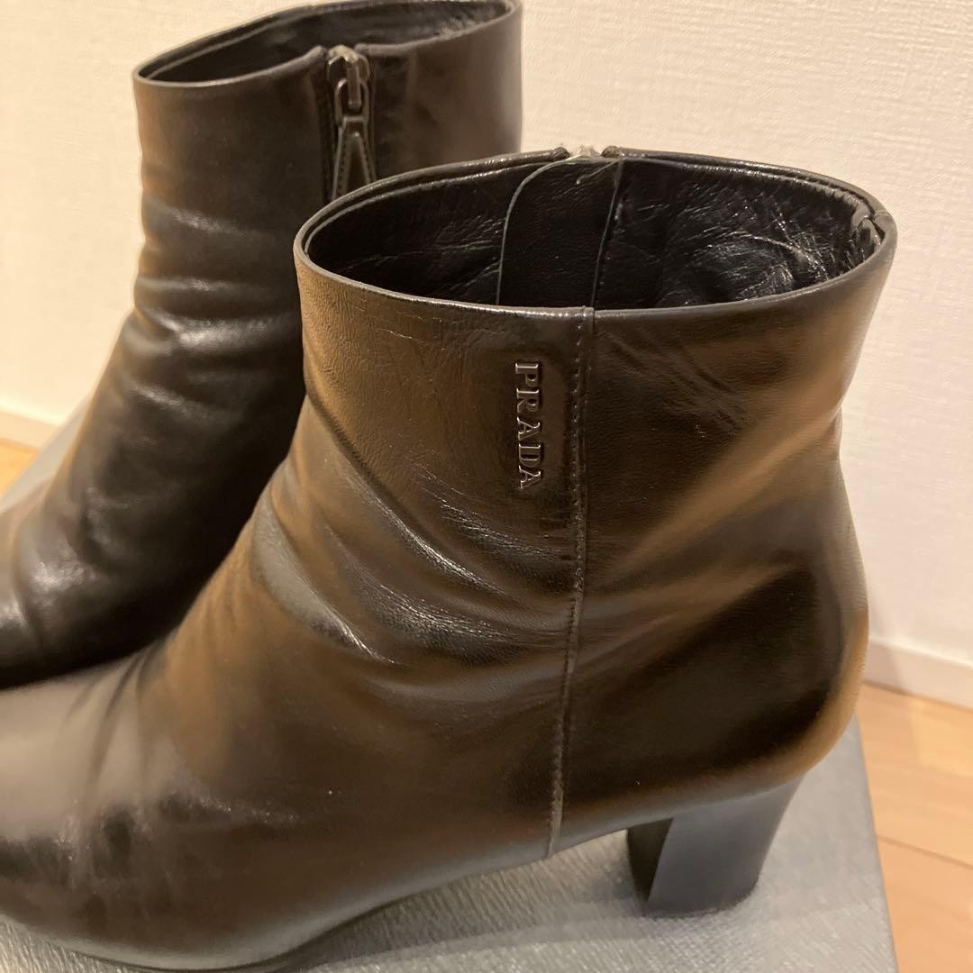 Rare PRADA Short Boots Shoes EU 38.5 US 8.5 Black Authentic from JAPAN thumbnail 2