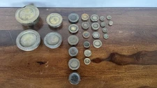 26 VINTAGE & ANTIQUE BRASS VARIOUS STACKING  WEIGHTS  4lb- 1lb 4oz-2oz-1oz 1/2oz