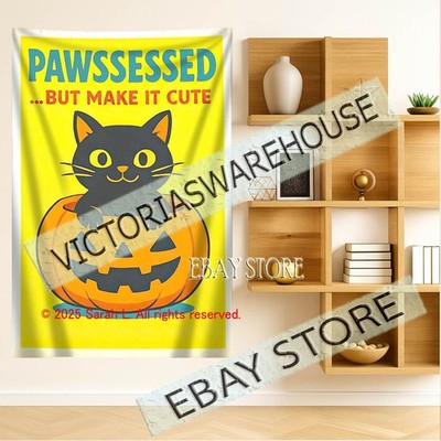 Cute Cat Wall Tapestry Spooky Home Decoration halloween decor 39X59 in