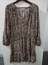Old Navy Dress Womens XL Brown Long Waist Leopard Animal Print Tier Boho Stretch