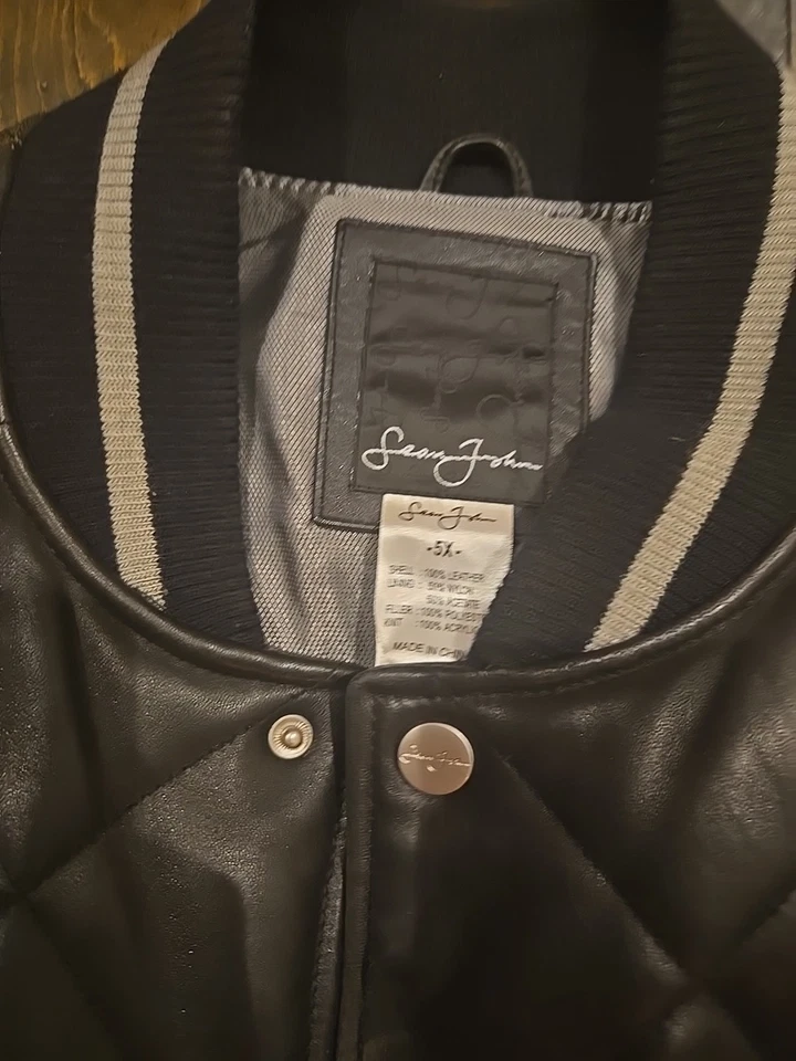 Chaqueta Universitaria de Cuero Acolchada SEAN JOHN De Colección Rara Años 2000 Negra 5xl Foto 3 de 4