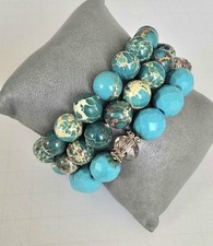 Rustic Cuff Imperial Jasper Blue Faceted Glas...