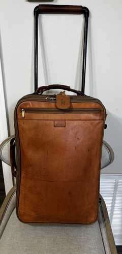 Hartmann Limited Edition Tan Belting Leather Carry On Rare Luggage On Wheels 22" - Picture 1 of 12