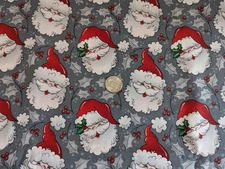 1Yd/44" 100% SUPIMA Cotton -FABRIC TRADITIONS- "GRAY w/VTG SANTA Faces" NEW  BTY