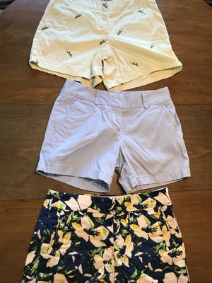 3 Pair J Crew Preppy Cotton Shorts Embroiderd Lizards, Blue, Blue Floral