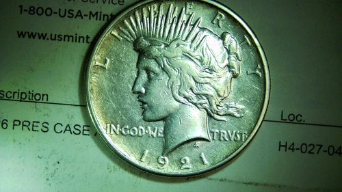 1921 High Relief Peace Dollar AU-BU DETAILS - Toning around edges - Key Date