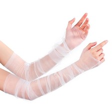 Tucnoeu Long White Wedding Gloves Summer Tulle Sleeves Detachable White Sheer...