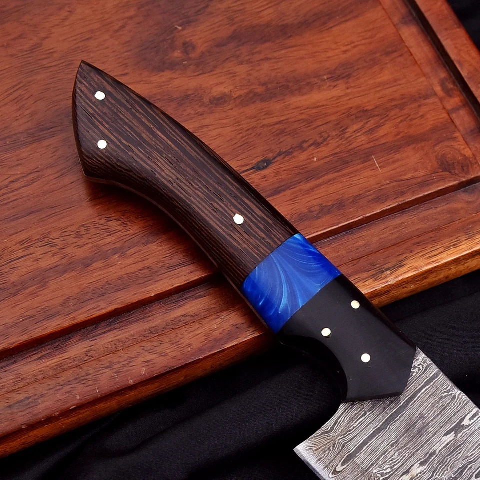 CONJUNTO CHEF PERSONALIZADO FEITO À MÃO MARTELADO DAMASCO 5 PEÇAS COM BOLSA DE COURO - Imagem 2 de 4