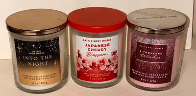 Set 3x Bath & Body Works Japanische Kirschblüte Einzeldocht Kerze 8oz