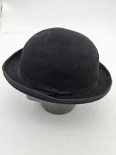 Vintage Capas Design Black Derby Hat Wool Felt Lined XL