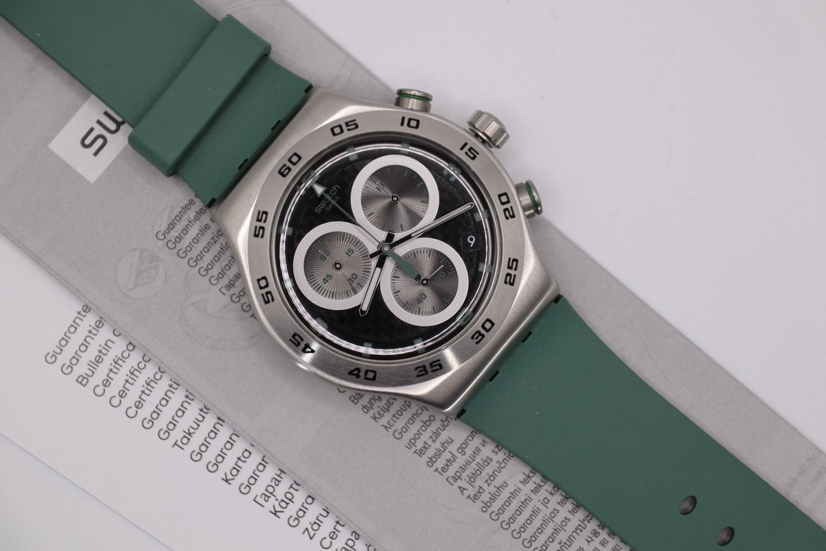 New LImited Swatch Unisex CHRONO CARBONIC GREEN YVS525 SWISS MADE