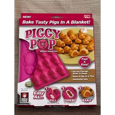 Ontel Piggy Pop Silicone Baking Pan Pink 12 Cavity Pigs In A Blanket Mold NEW