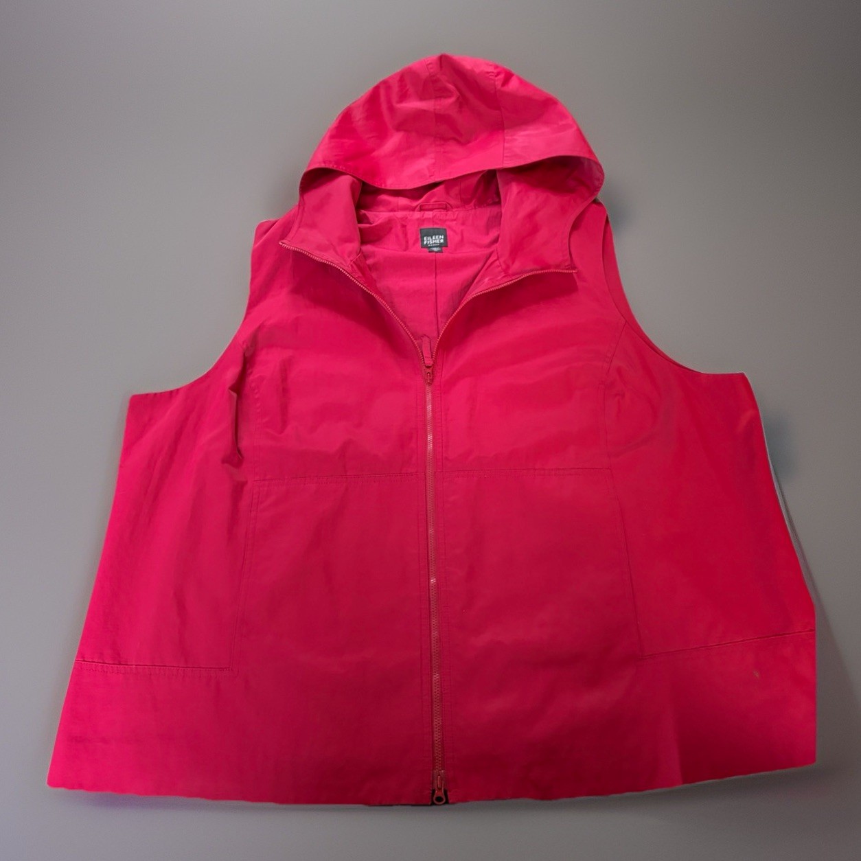 Eileen Fisher Hooded Vest Womens 3X Red Italian Fabric Sleeveless Jacket 3XL