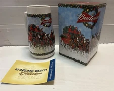 Budweiser Holiday Stein Clydesdales 75th Anniversary 2008 New in Box w/COA Nice