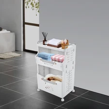 2-tier Movable Laundry Basket Laundry Hamper w/ Wheels Laundry Stackable Basket