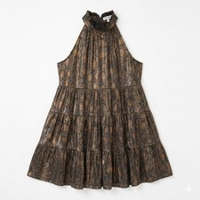 TCEC Metallic Reptile Print Tiered Halter High Neck Mini Dress Size Medium Gold