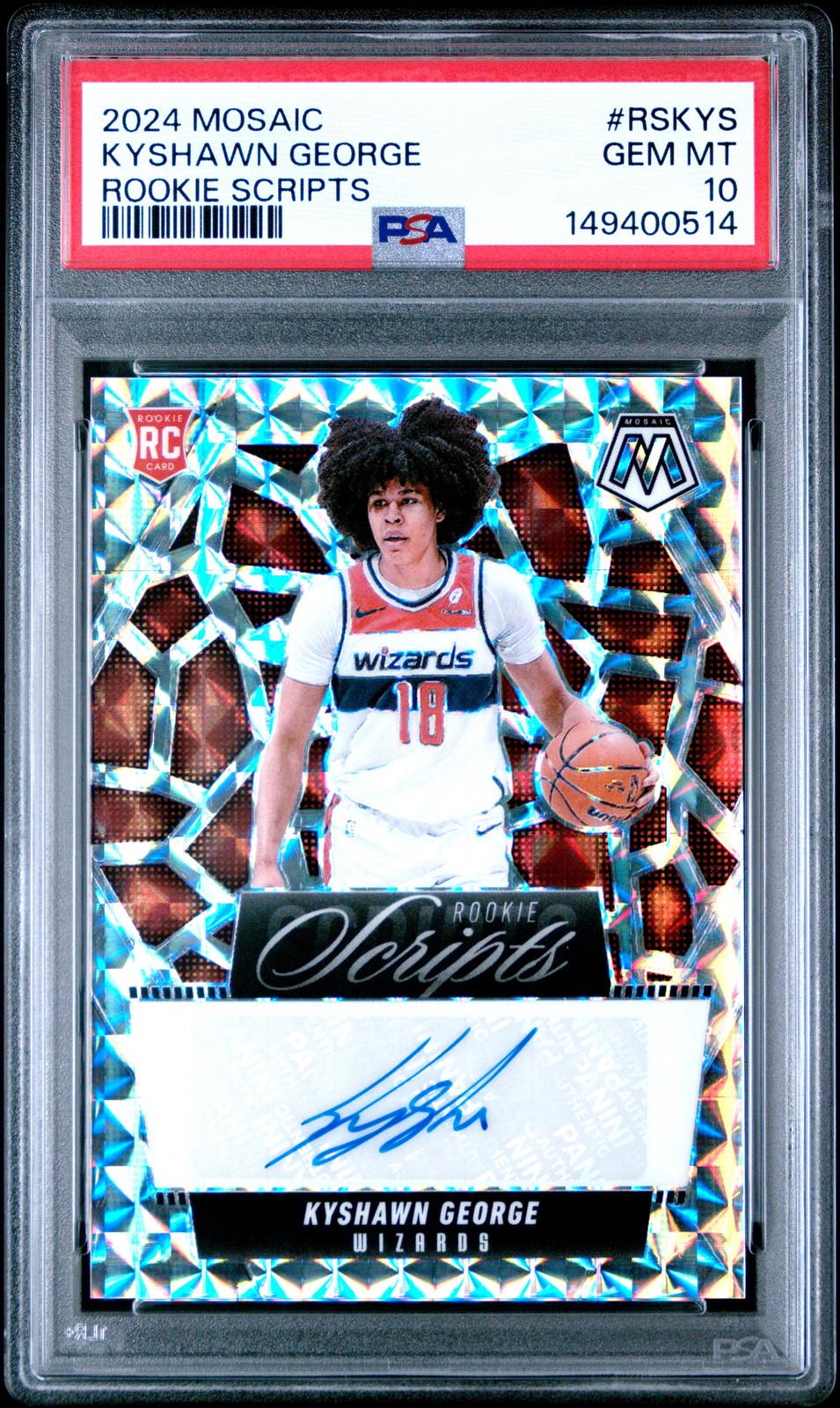 2024 Panini Mosaic Rookie Scripts #RSKYS Kyshawn George Auto PSA 10 GEM MT