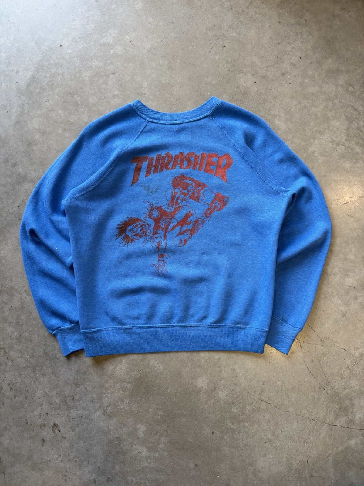 Sudadera Original Vintage Años 80 Pushead Thrasher Cuello Redondo Azul 19x23