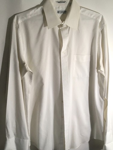 Lanvin, Camicia elegante Lanvin vintage uomo taglia 16 1/2 righe bianche manica lunga con bottoni