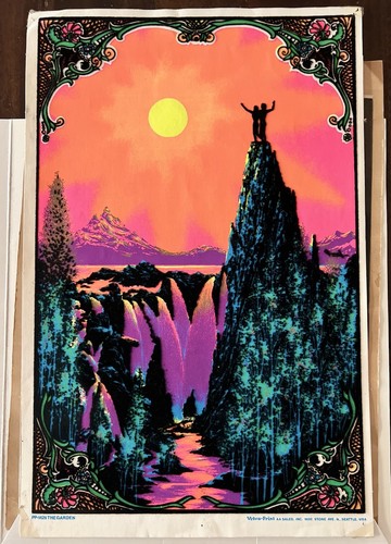 70'S VTG FLOCKED BLACKLIGHT ADAM & EVE POSTER "THE GARDEN" AA Sales 17” X 11” - Picture 1 of 22