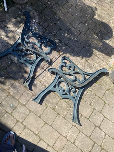 Vintage Pair Of Green Painted Cast Iron Bench Chair Ends Garden Project - Picture 22 of 24