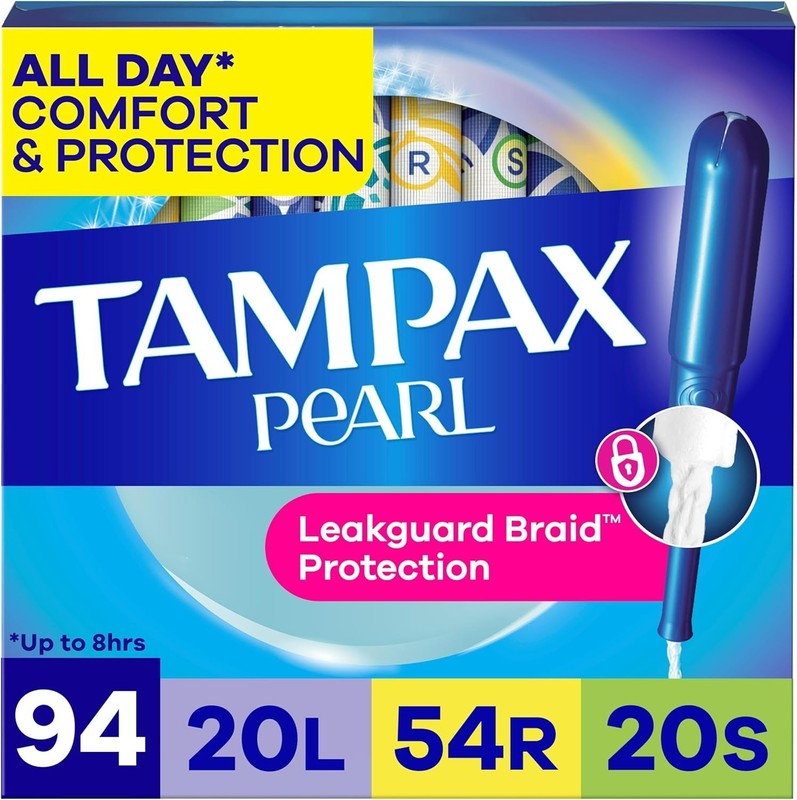 Tampax Pearl Tampons for Women Multipack, with LeakGuard Braid, Light/Regular/Su