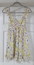 Betsey Johnson Yellow  Purple Floral Lingerie Semi-Sheer Babydoll Slip Dress L