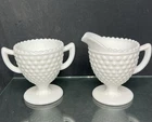Fenton Hon Hobnail Milk Glass Creamer & Sugar Set
