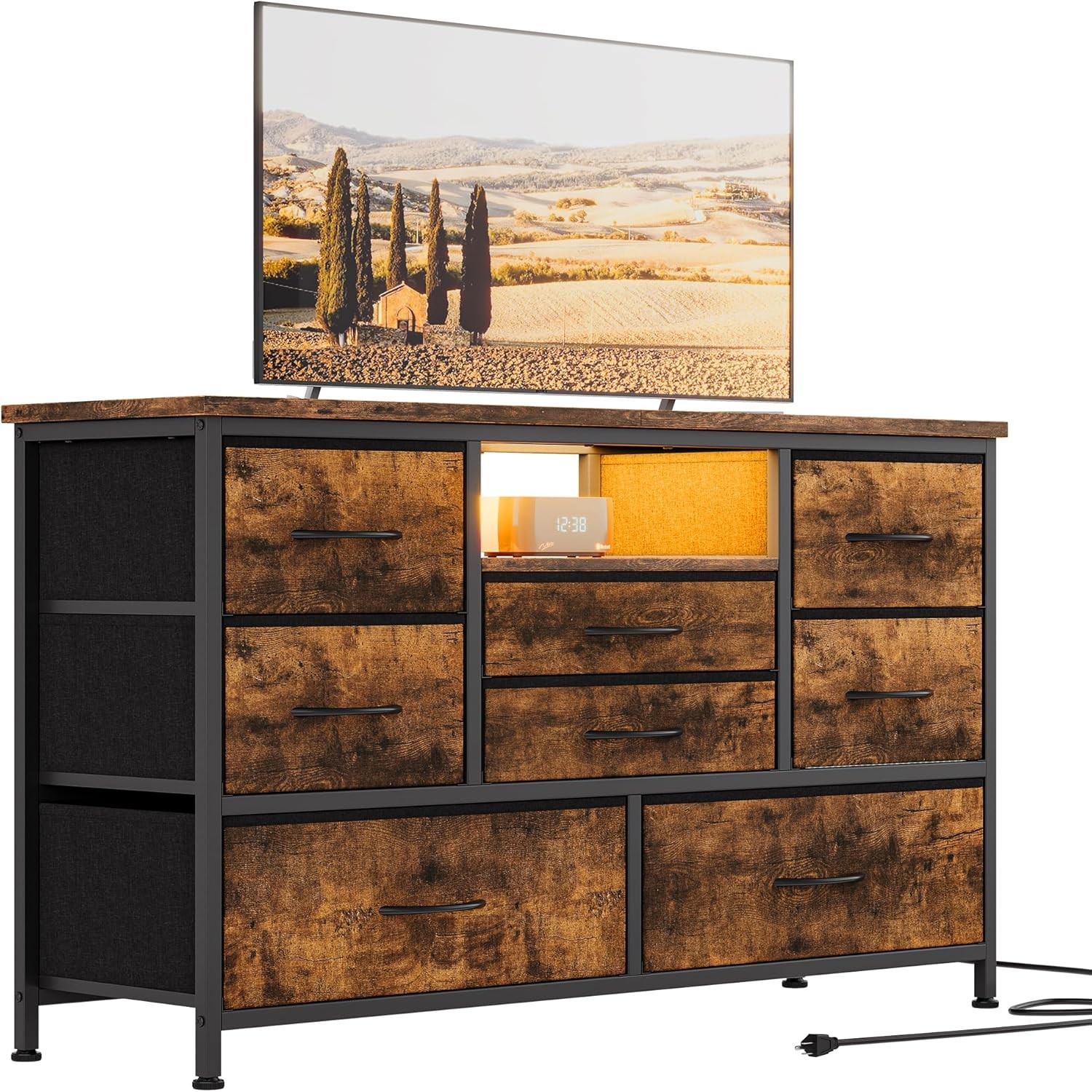 W/ 8 Fabric Drawers,power Outlets&usb Storage Organizer For 