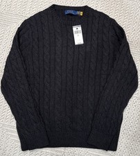Polo Ralph Lauren Grey Men's Large  Cable Knit Crew-Neck Pullover Sweater NWT