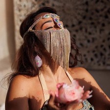 Women Rhinestone Face Mask Long Tassels AB color Hair dress Chain Veil 25031