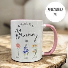 World’s Best Mum Birth Flower Mug - Children - Kids - Love - Mama - Mummy