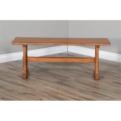 Pemberly Row 18.5" Farmhouse Mindi Wood Nook Side Bench in Rustic Oak - Picture 3 of 7