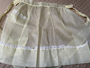Vintage Apron Yellow Crinoline White Lace Trim Waist Tie