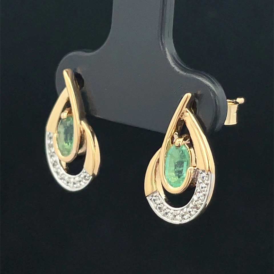 OHRSTECKER AUS 925/- SILBER  GELBVERGOLDET MIT SMARAGD & ZIRKON SCHMUCKJAGD - Bild 2 von 3