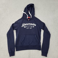 Abercrombie Fitch Hoodie Womens XS Blue Logo Embroidery Pockets Pullover