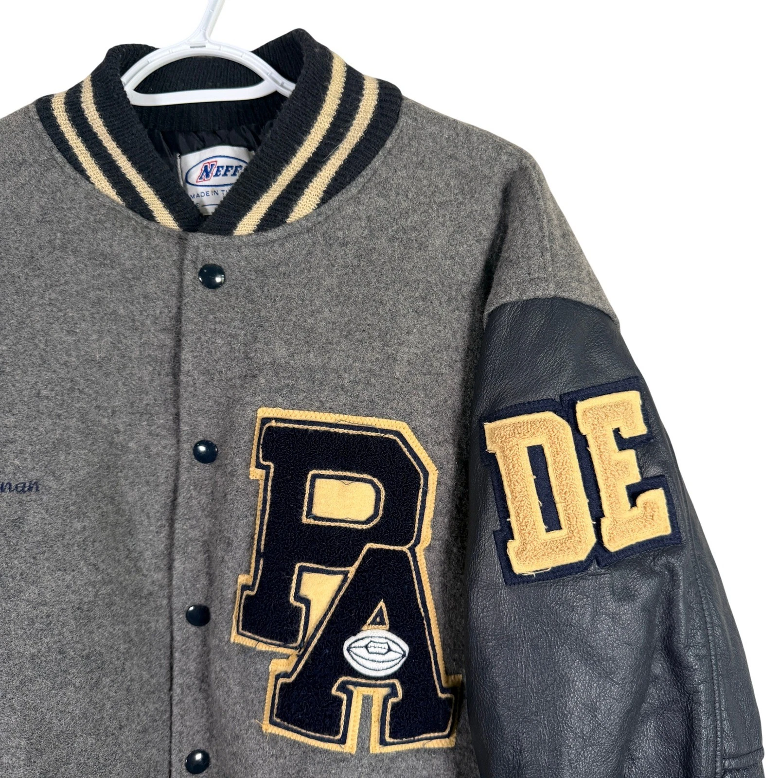 Vintage Neff Varsity Letterman Jacket Mens 3XL Leather Wool Chenille Bruins read - product detail image 3