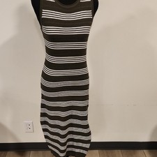 PrettyGarden Knit Striped Midi Dress - Black and White Size Small