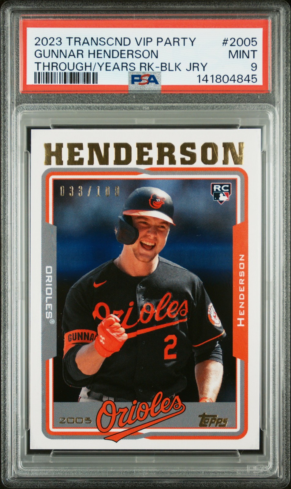 2023 BLACK JERSEY #2005 GUNNAR HENDERSON ROOKIE RC 33/100 PSA 9