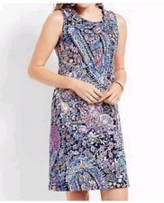 Talbots Size 10 Paisley Shift Dress Mini Ruffle Neck Garden Party Maximalist