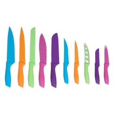 10pc Stainless Steel Multi Color Knife Set Magnetic Bar Classic Cuisine