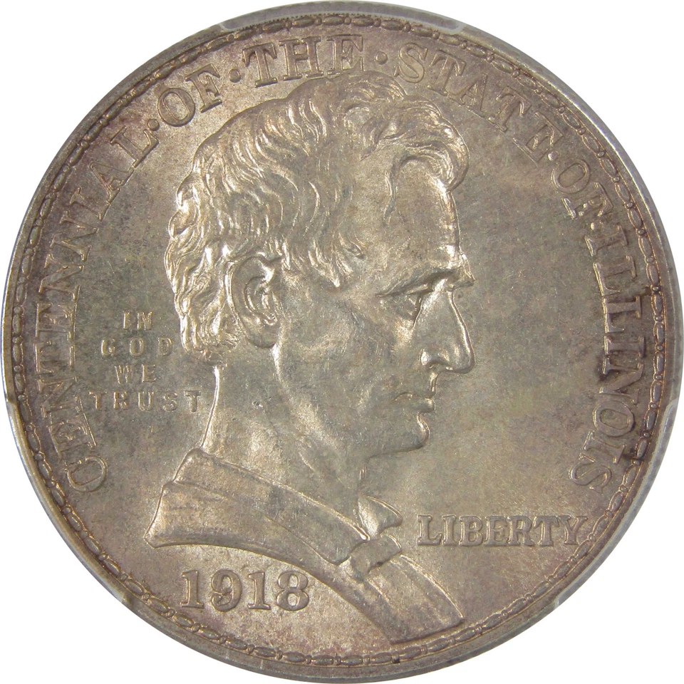 Medio dólar conmemorativo Lincoln Illinois 1918 como nuevo 64 graduación profesional SKU: I23674 Foto 3 de 4