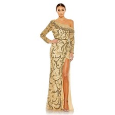 Mac Duggal 5639 Embellished One Shoulder Long Sleeve Faux Wrap Gown Size 10 NWT