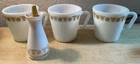 Set Of 3 Vintage Pyrex Golden Butterfly Coffee Cups Corning D-Handle + 1 Shaker