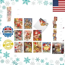 Festive Humor Christmas Cards - Set of 10 Retro Designs with Durable Storage Box