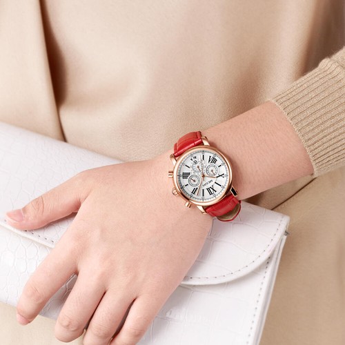 MEGIR Women Casual Quartz Watch Chronograph Leather Waterproof Sports Wristwatch - Picture 5 of 12