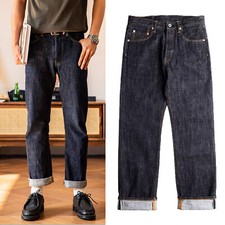Red Tornado Men's Jeans Fall 14oz Selvedge Denim Pants Slim Straight Jeans Blue