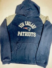 New England Patriots Hoodie Sweatshirt L 14/16 Youth Football LS Athletic Navy
